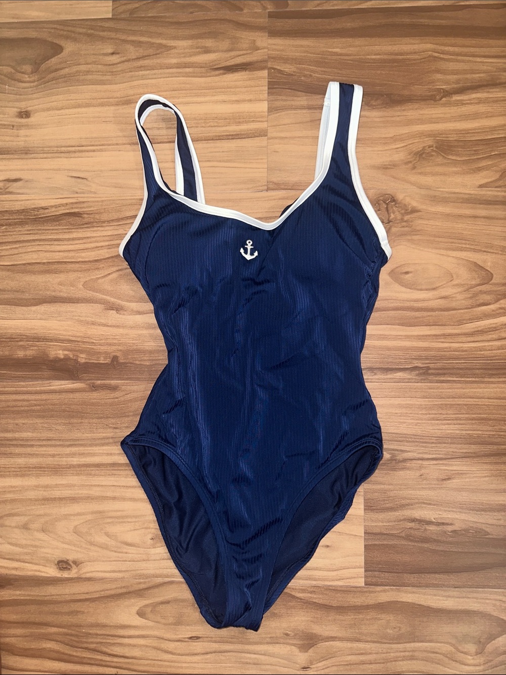 Shade & Shore Navy One-Piece Swimsuit with White Trim and Anchor
